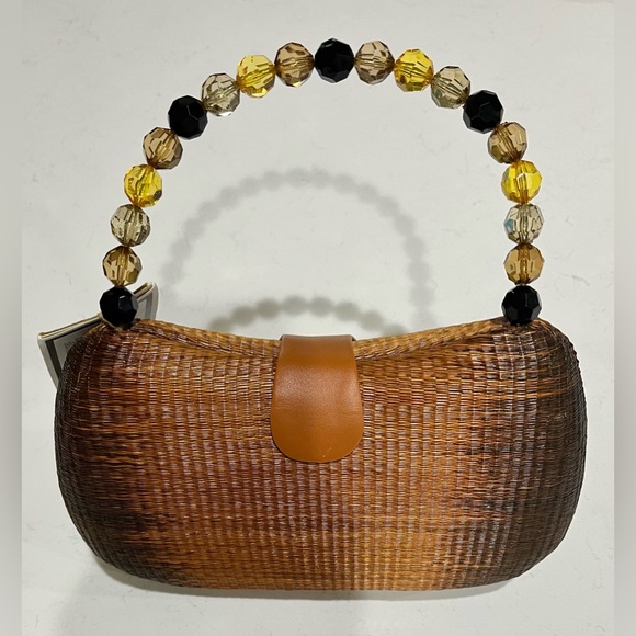 Le Sac Handmade Purse Buri palm tree rattan, straw cane woven style bag, NWT - Picture 12 of 13